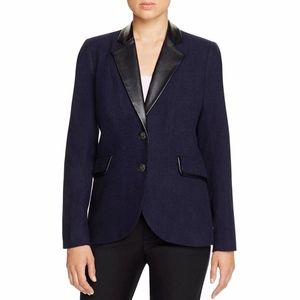 Foxcroft Wool Faux Leather Trim Two-Button Blazer